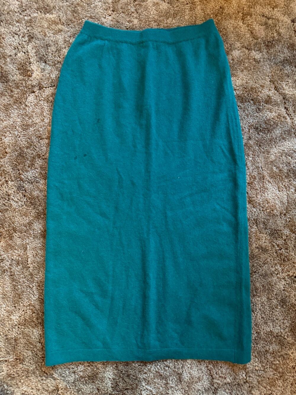 Vintage Allure Canada Teal Knit Pencil Skirt Lambswool Angora Blend Midi Soft